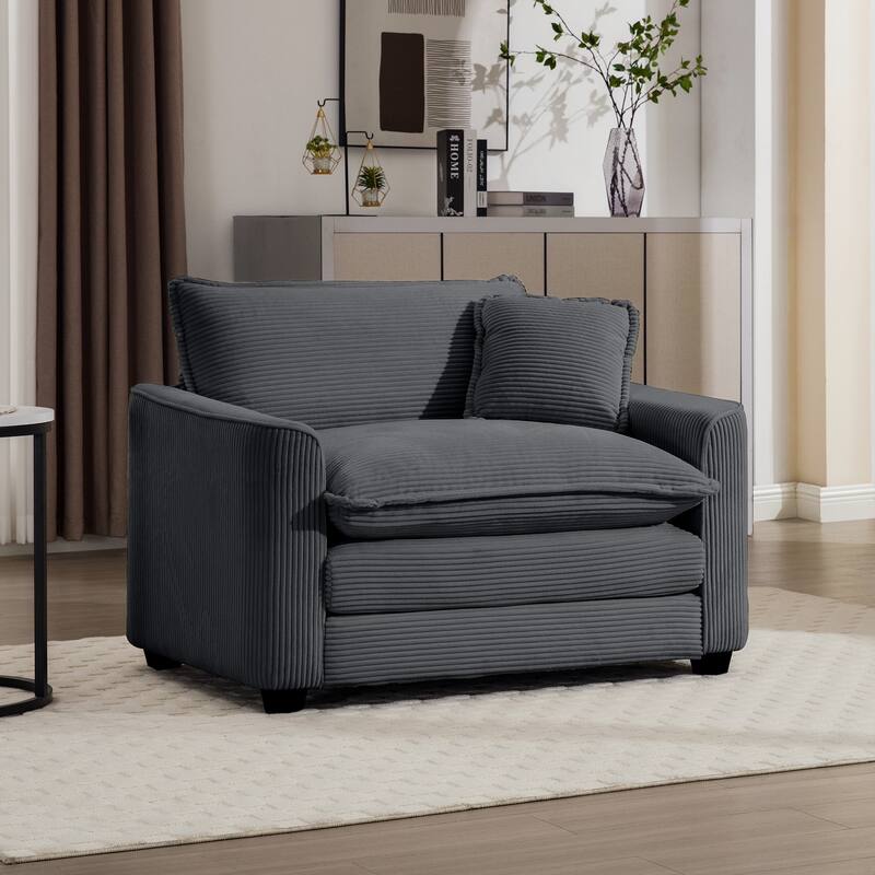 Corduroy Upholstered Single Sofa with 1 Pillow, Comfy Deep Seat Lounge Club Chair, Ergonomic Lounge Reading Chair