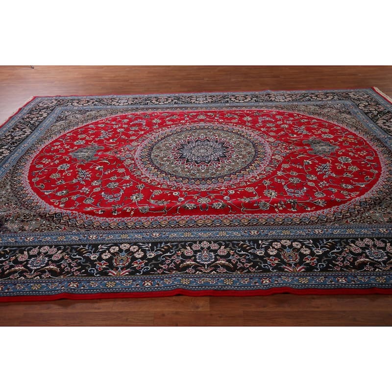 Red Medallion Kashan Turkish Rug Machine-Made Oriental Carpet - 9'9" x 13'1"