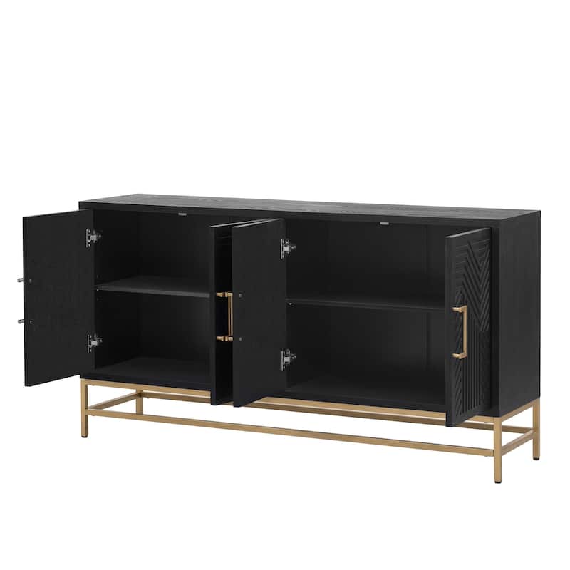 Rectangular Sideboard Entryway Cabinet with Adjustable Shelves & Metal Leg, Buffet Cabinet Console Table for Kitchen Living Room