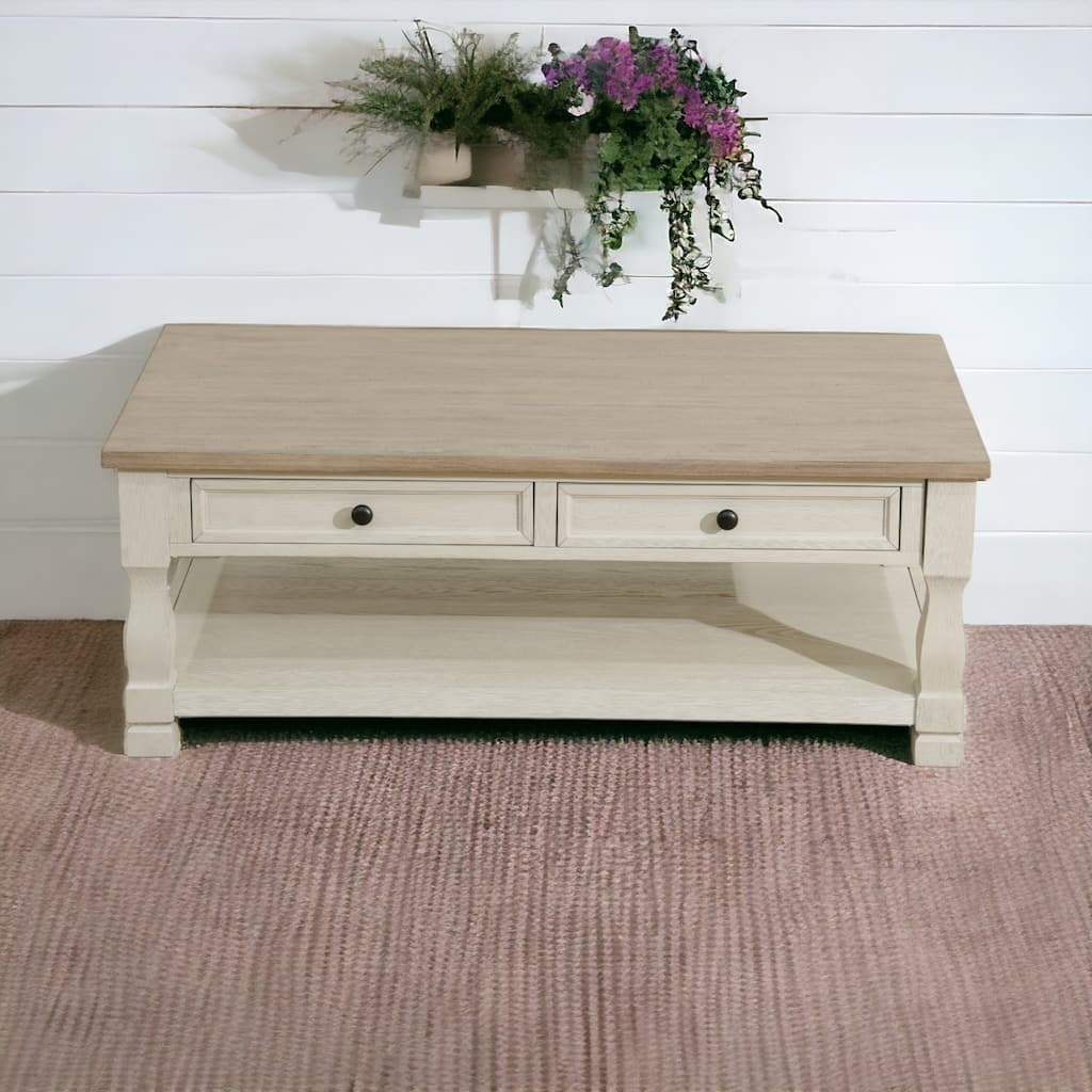 KISRAIS MDF Top and Oak Drawer Living Room Coffee Table