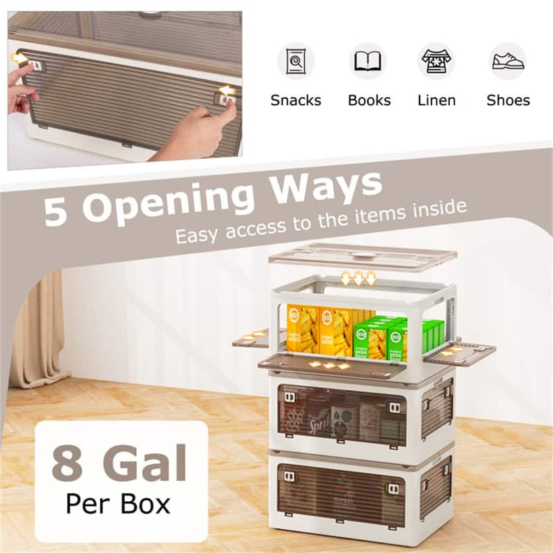 Cream White-Clear Brown Foldable Storage Bins 3-Pack with Wheels
