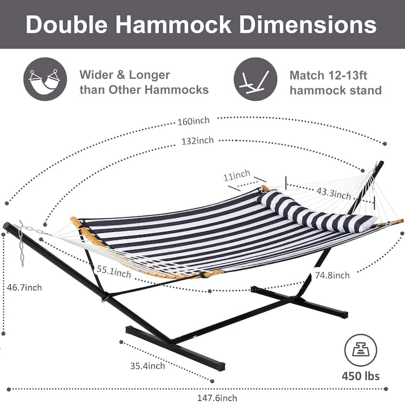 2-person Outdoor Hammock with Stand & Pillow