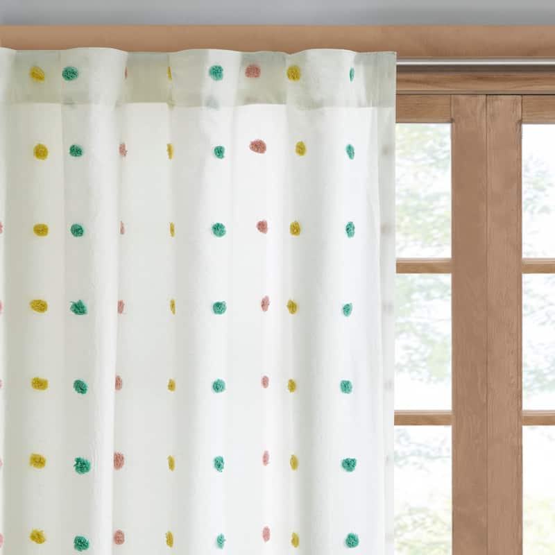 Intelligent Design Ensley Cotton Jacquard Pom Pom Single Curtain Panel - 50"W X 84"L
