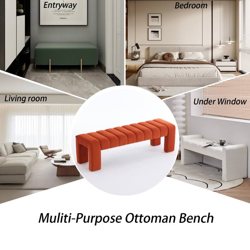 Upholstered Bedroom Bench Tufted Entryway Bench Modern End of Bed Bench Dining Bench with Gold/Black Metal Legs for Window