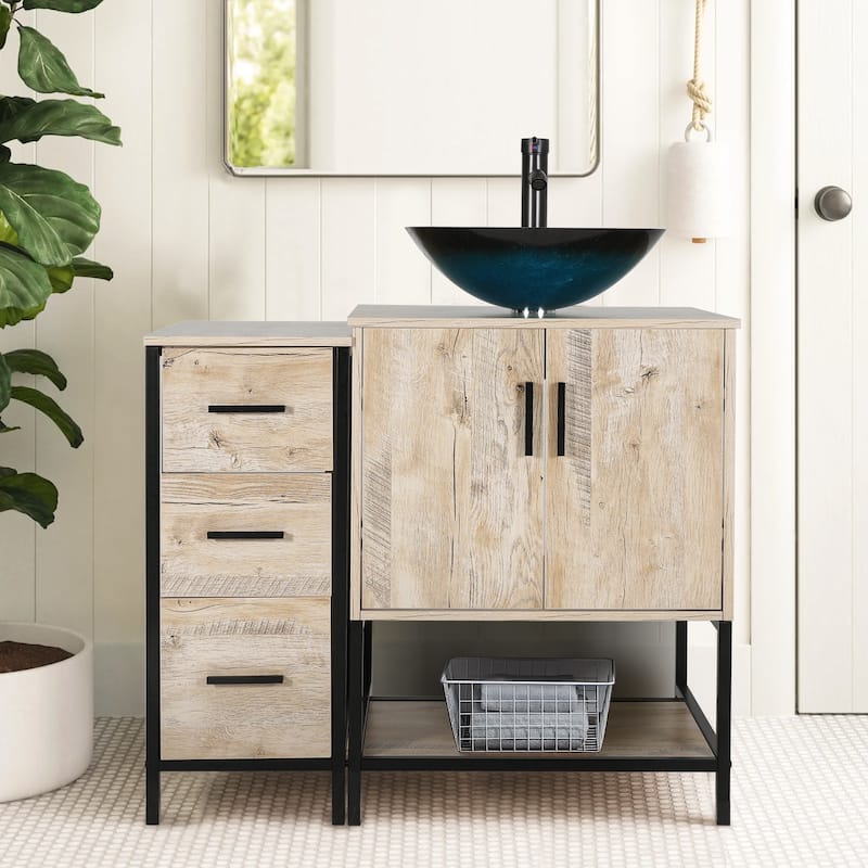 36" Bathroom Vanity Cabinet W/ Sink Faucet Drain Set Top Side Cabinet Combo
