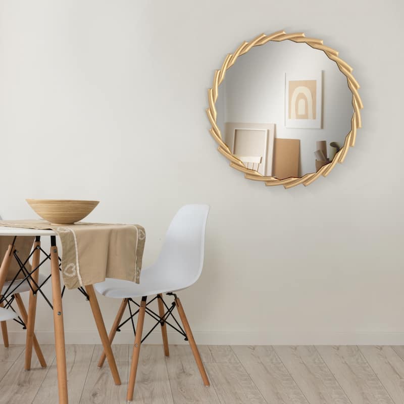 MacLuu Gold Round Decorative Wood Carved Frame Wall Mirror - 24" W x 24" H x 0.75" D