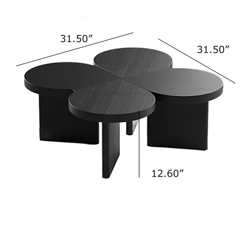 Modern Wood Coffee table, Mid Century Wood Side Table for Living Room, 2 Pieces