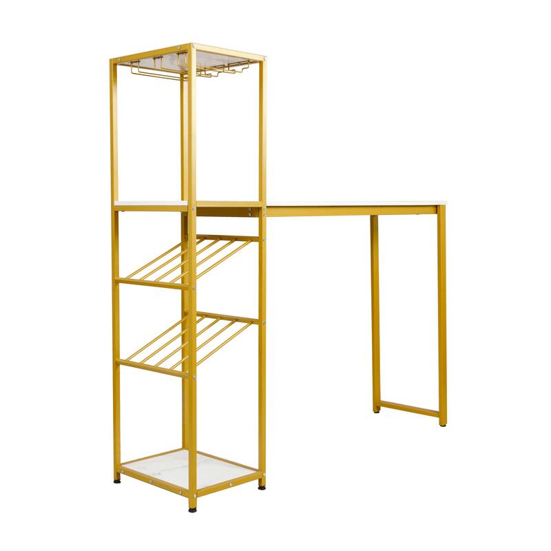 Metal Frame Bar Table with Bottle and Stemware Storage