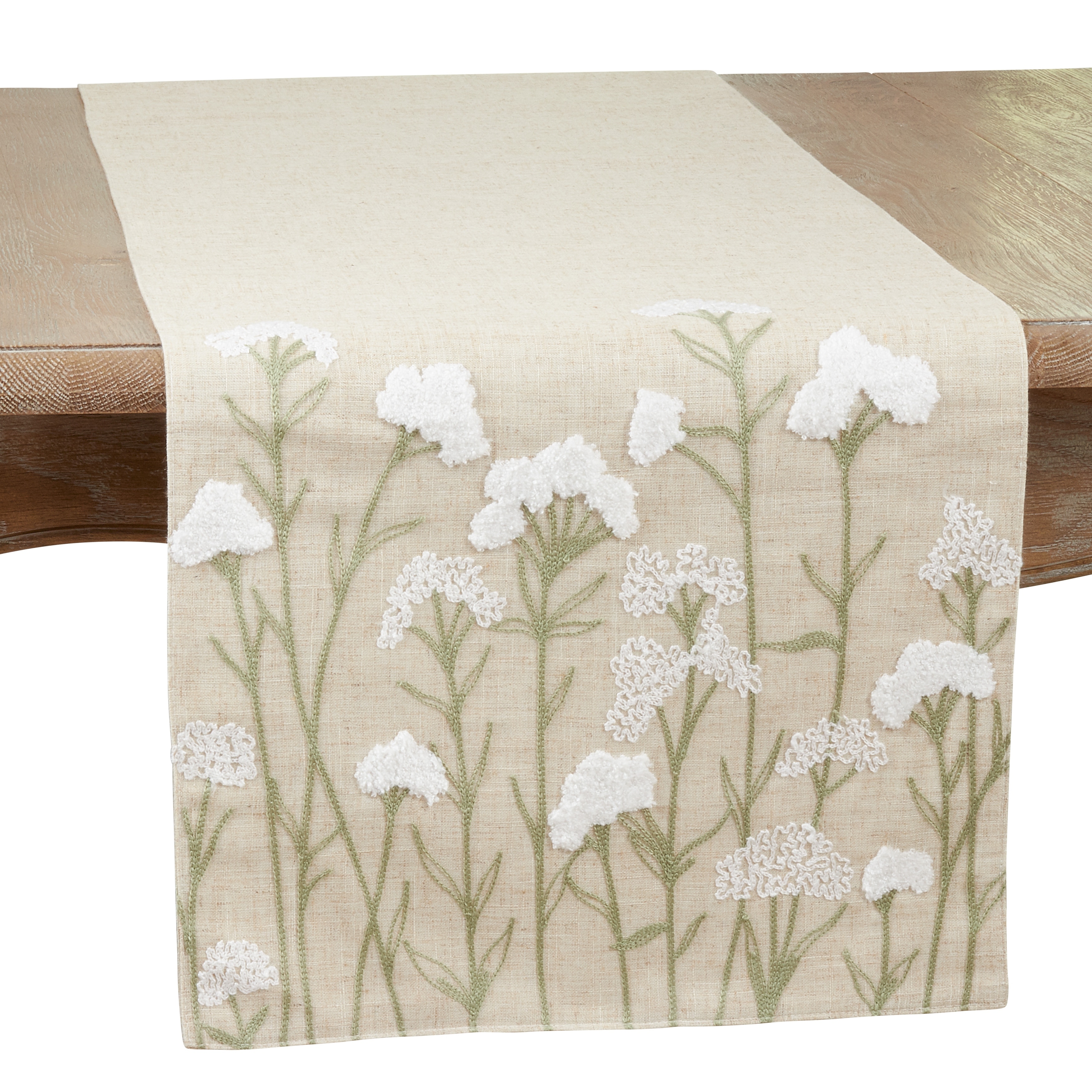Embroidered Table Runner With Floral Design - 16"x70"