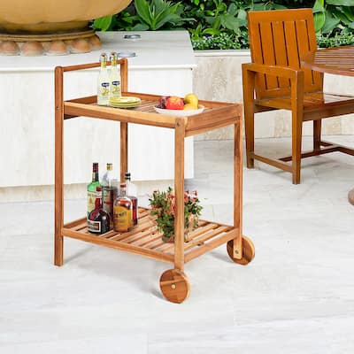 Outdoor Portable Serving Cart Patio Cart Rolling Trolley with Wheels
