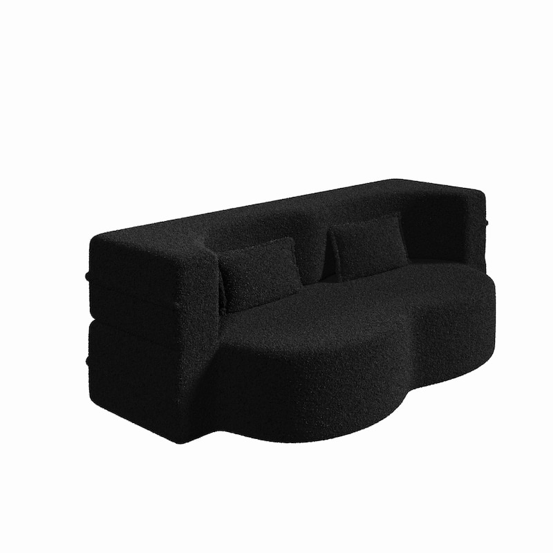 Full-Size Folding Sofa Bed with 2 Pillows, Convertible 3-Tier Floor Couch Sleeper Sofa, Loveseat Chaise Lounge Daybed