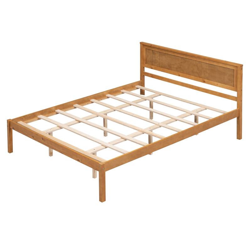 Rustic Queen Size Platform Solid Wood Queen Bed Frame with Headboard