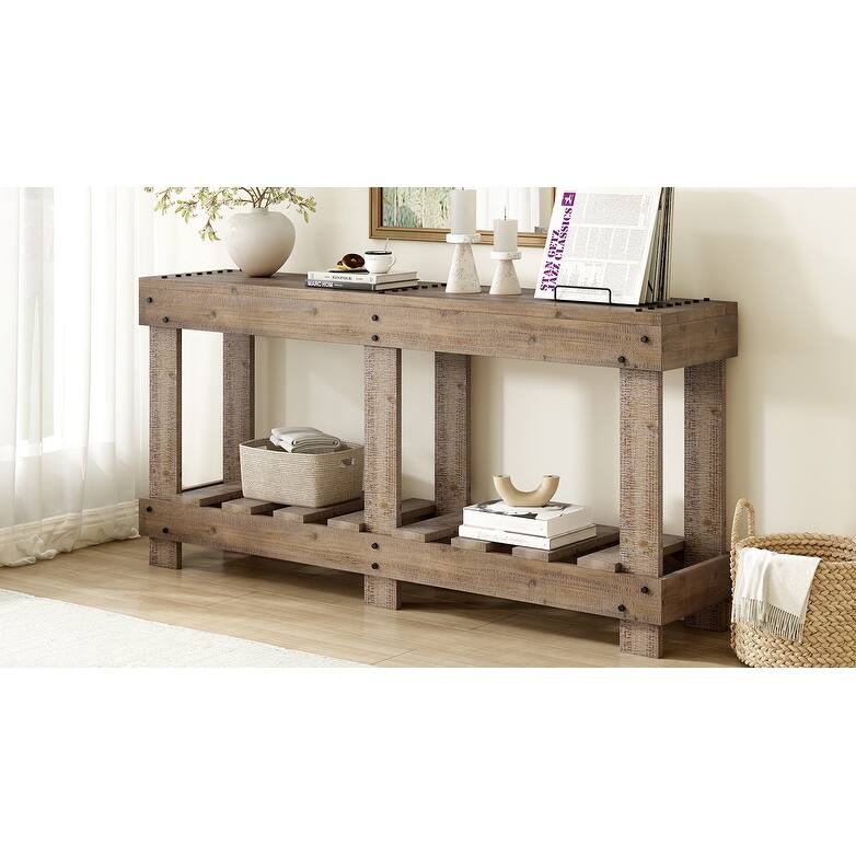 62.9" Entryway Table Console Table with Metal Rivet and Shelf