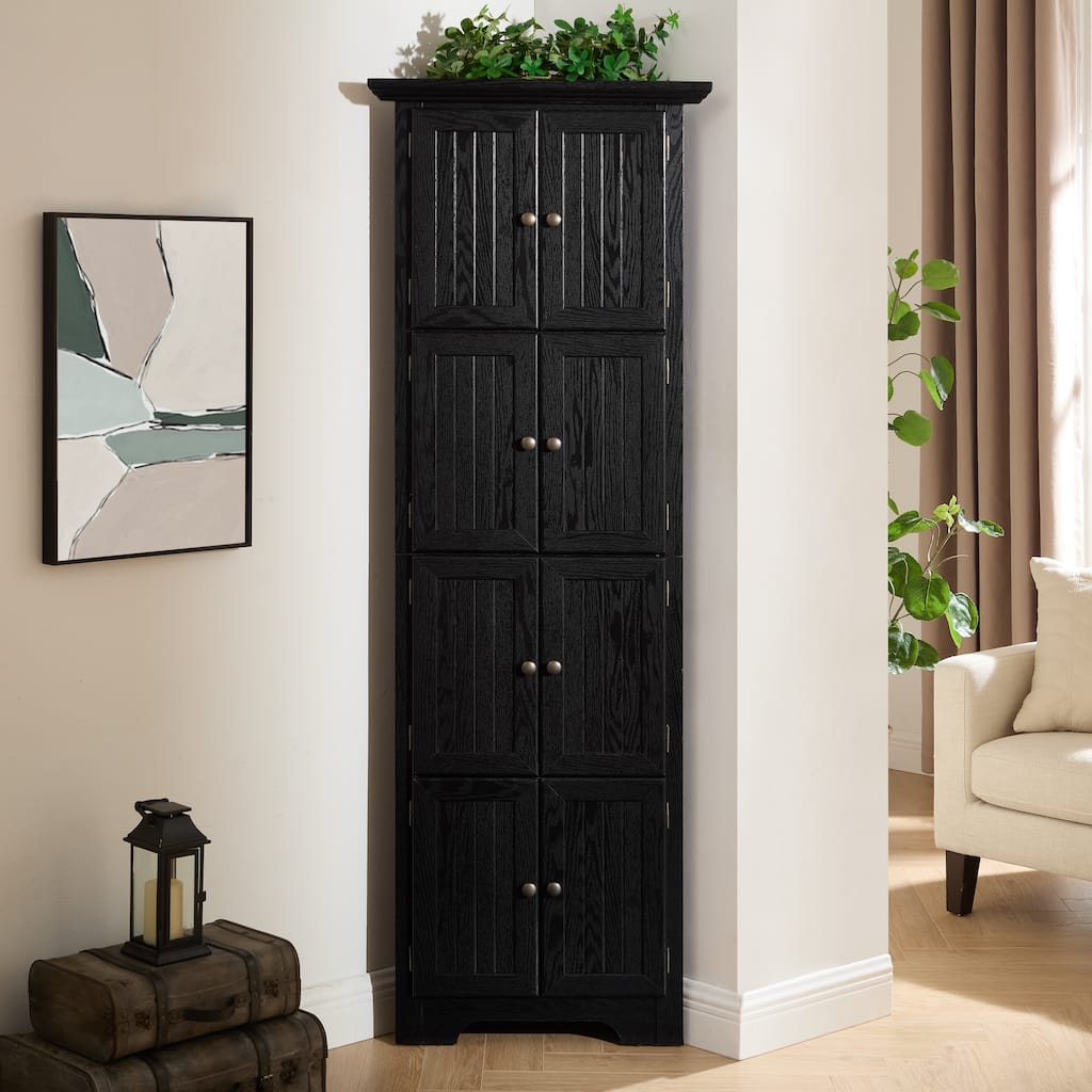 GDFStudio - Lyons Farmhouse Storage Corner Pantry Cabinet with 8 Doors and 4-Tier Shelving