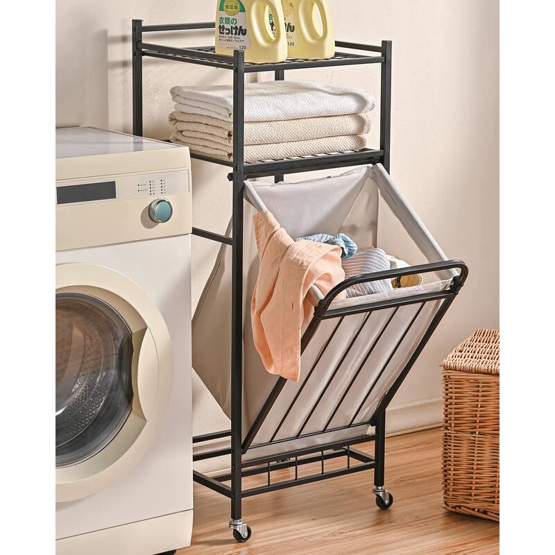 Tilt Out Laundry Hamper, Lockable Wheels - Black