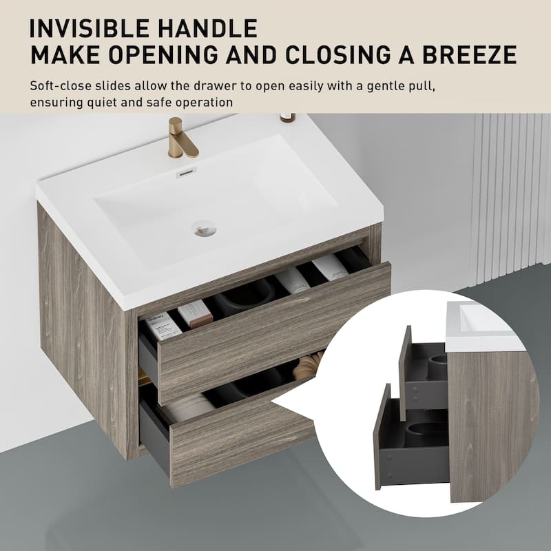 30" Wall-Mounted Bathroom Vanity with Sink - Grey Ash