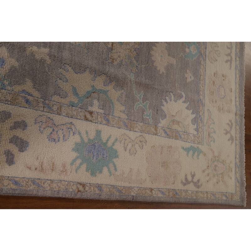 Hand Knotted Oriental 100% Wool Carpet Transitional Floral Greys & Charcoal Oushak Area Rug - 10' 2'' X 7' 10''