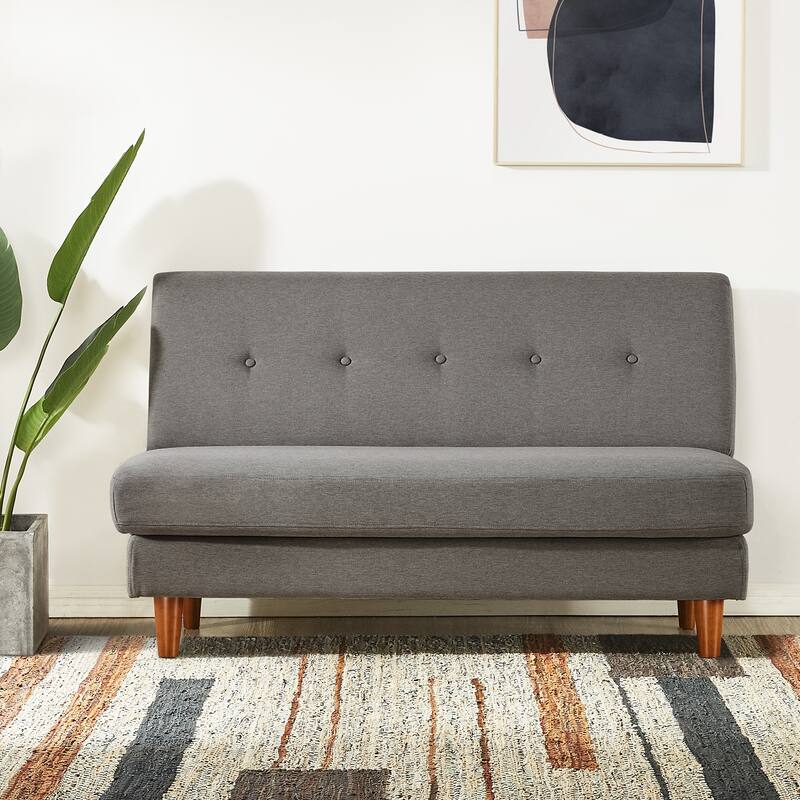ADAIR MidCentury Modern Tufted Linen Fabric Loveseat with Armrest Pockets Light Grey By Crown Comfort