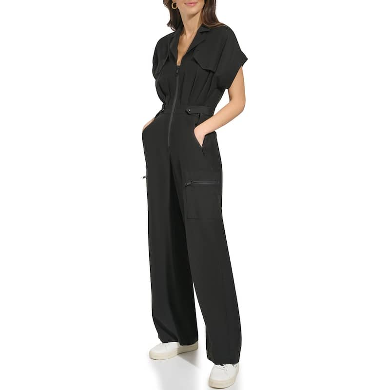 DKNY Zip-Front Twill Jumpsuit - Black - 6