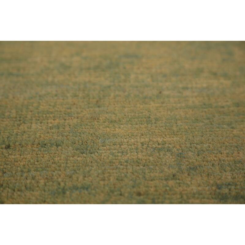 Green & Yellow Modern Gabbeh Runner Rug Handmade Wool Carpet - 2'8" x 9'6"