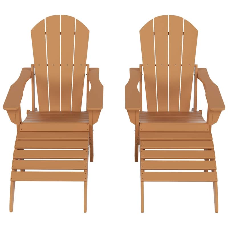 Polytrends Laguna Hdpe All Weather Outdoor Patio Foldable Adirondack Chairs With Ottomans (5-Piece Set)