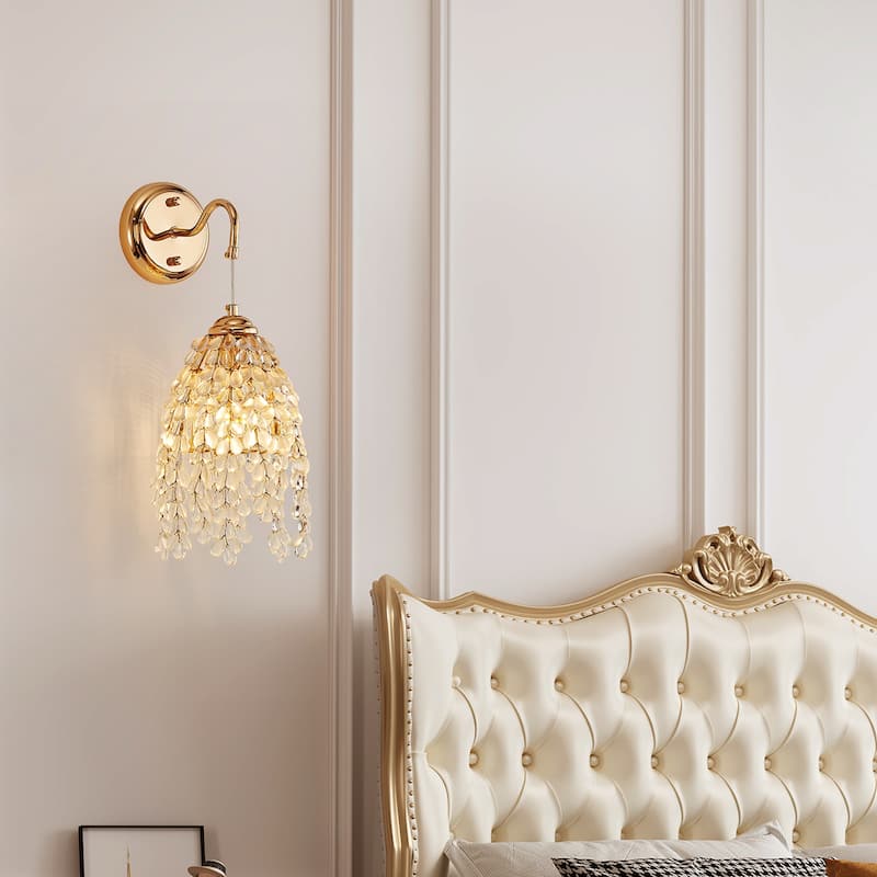Set of 2 Crystal Grape-Shaped Bead String Wall Sconces ,Elegant Hanging Light Fixture - Gold