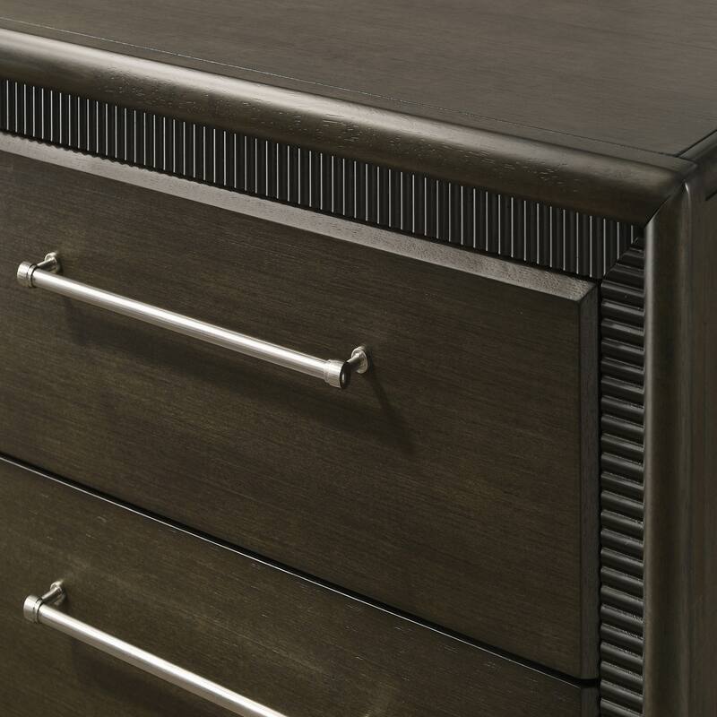1pc Dark Brown Finish Two Drawers Nightstand Bar Handles