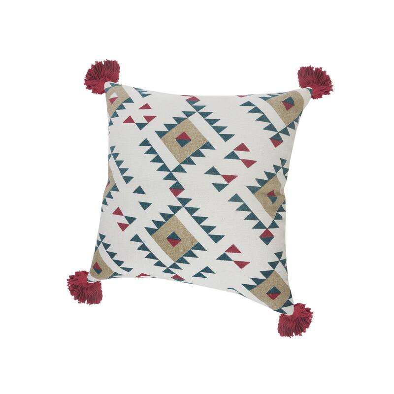 20" White and Green Eclectic Southwestern Square Throw Pillow