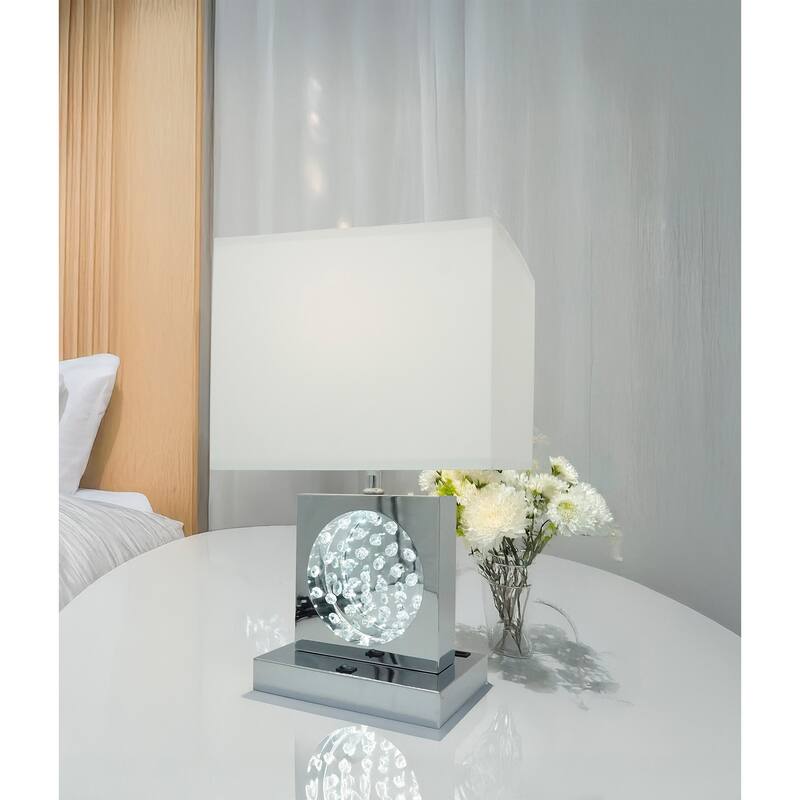 22"H SQUARE CRYSTAL CENTERPIECE with Night Light + USB Port + Power Outlet - Chrome
