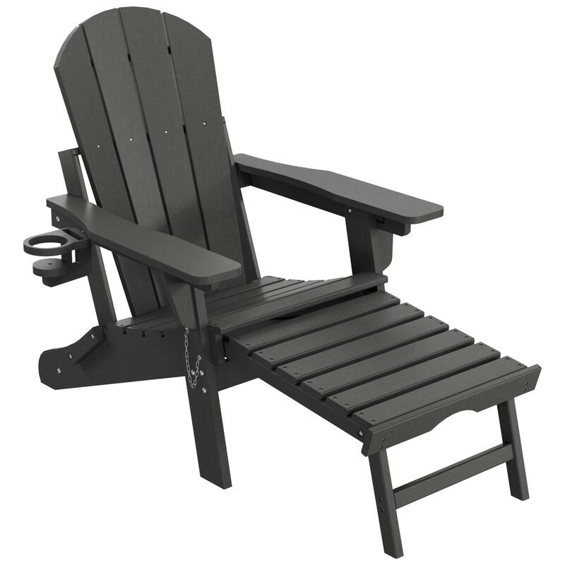 Laguna Outdoor Folding Adjustable Adirondack Chair with Cup Holder & Hideaway Ottoman (Set of 2)