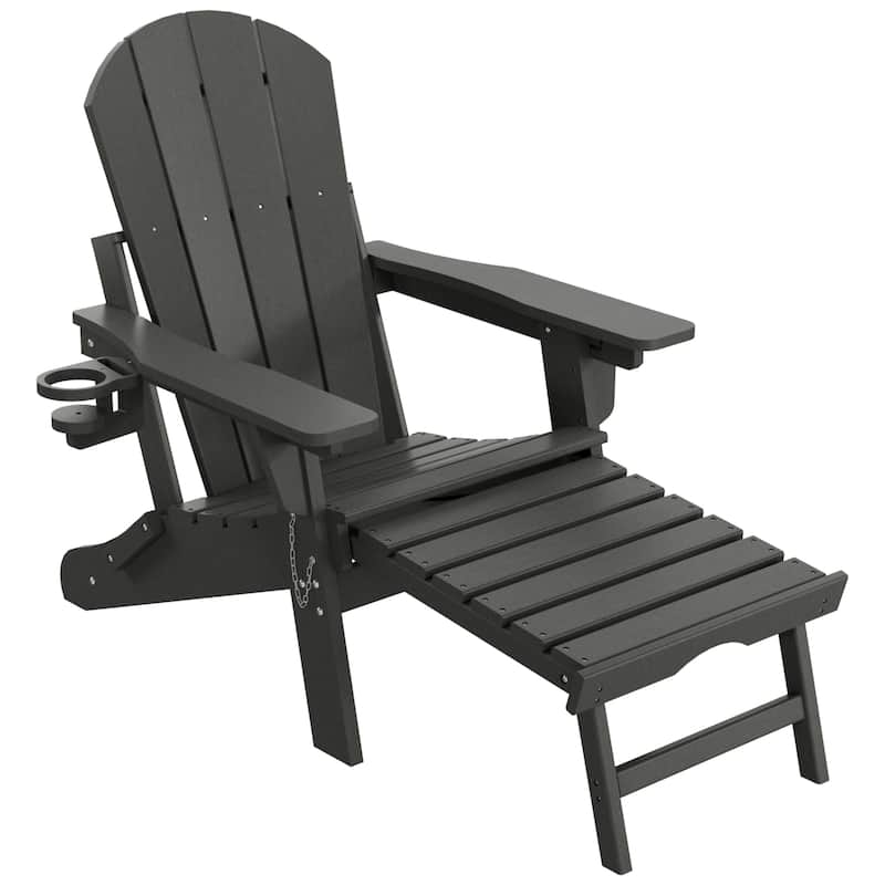 Laguna Outdoor Folding Adjustable Adirondack Chair with Cup Holder & Hideaway Ottoman