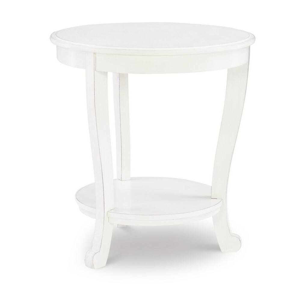 Traditional Wooden Round Side Table with Cabriole Legs and Open Shelf,White
