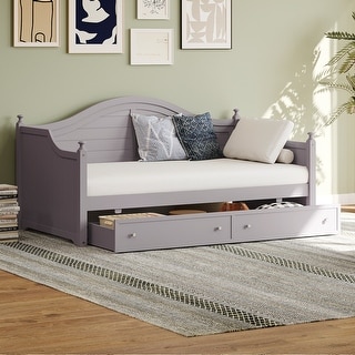 Light Grey Wooden Twin Size Sofa Bed Daybed with 2 Storage Drawer