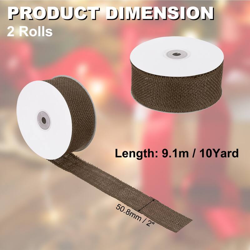 Burlap Fabric Ribbon 2pcs Jute Crafts Roll Wrapping - Brown - 2 Inch x 10 Yards