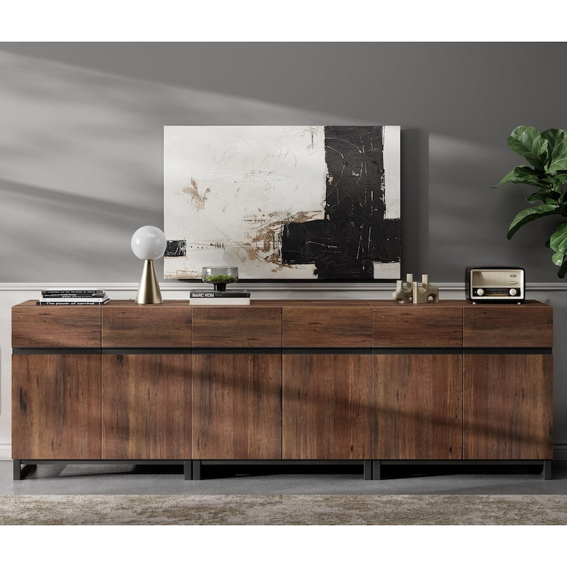 WAMPAT Storage Cabinet, Modern Sideboard with Adjustable Shelf and Metal Base