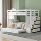 preview thumbnail 1 of 16, Twin Over Twin Wood Bunk Bed with Trundle and Staircase, White White