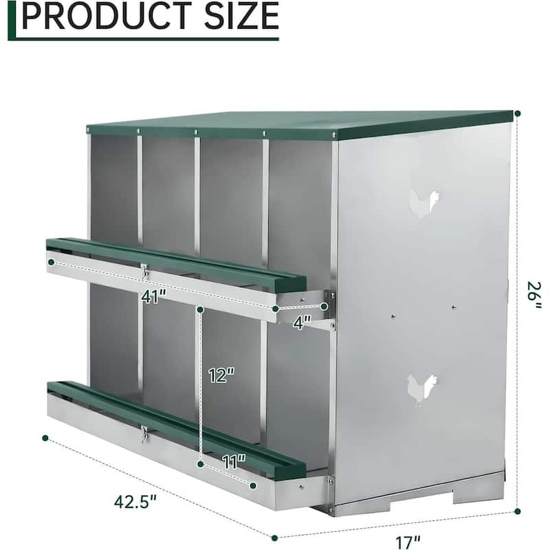 Wall-Mount or Free-Standing Metal Chicken Nesting Box for Backyard Coops, Green