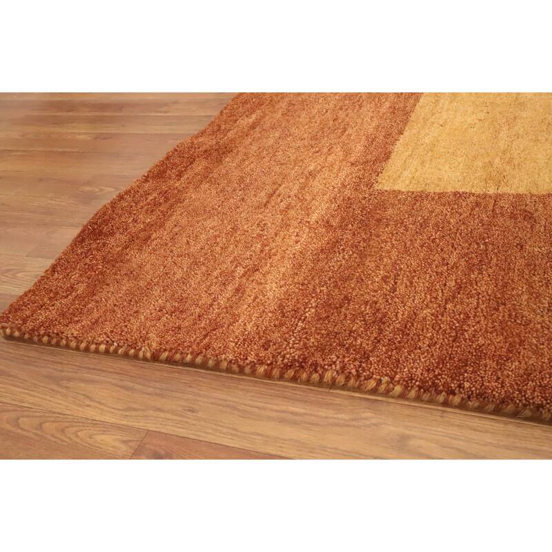 Hand Knotted Oriental 100% Wool Carpet Modern Geometric Yellow & Gold Gabbeh Area Rug - 12' 9'' X 9' 11''