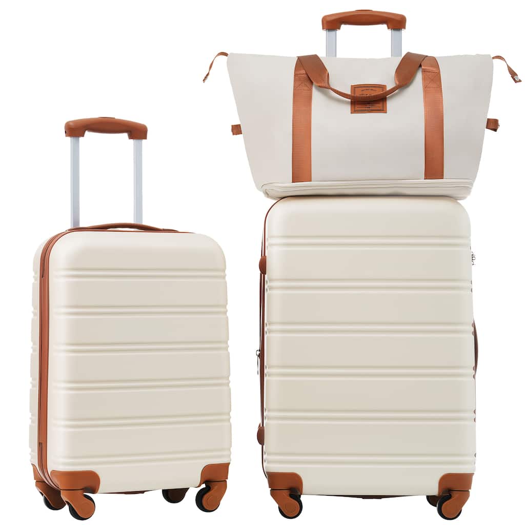 2-Piece Modern Luggage Sets, Expandable Swivel Wheel Luggage with TSA Lock, for Boarding Travel, Brown+White