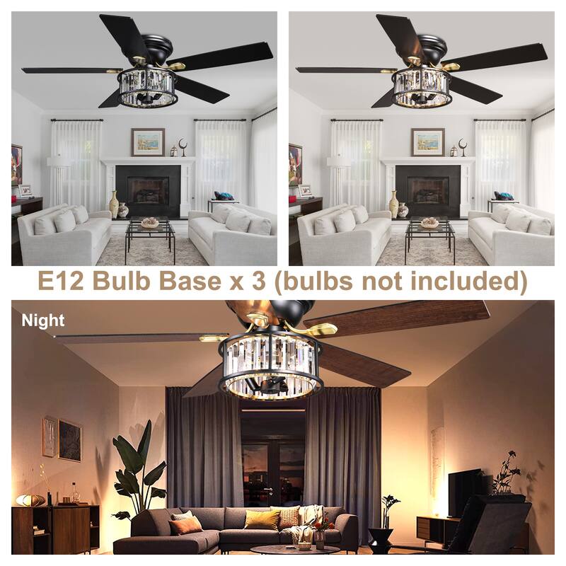 Bella Depot 52" Modern Flush Mount Ceiling Fan with Light and Remote Control 6-speed Glass Caged Shade - 52 Inches