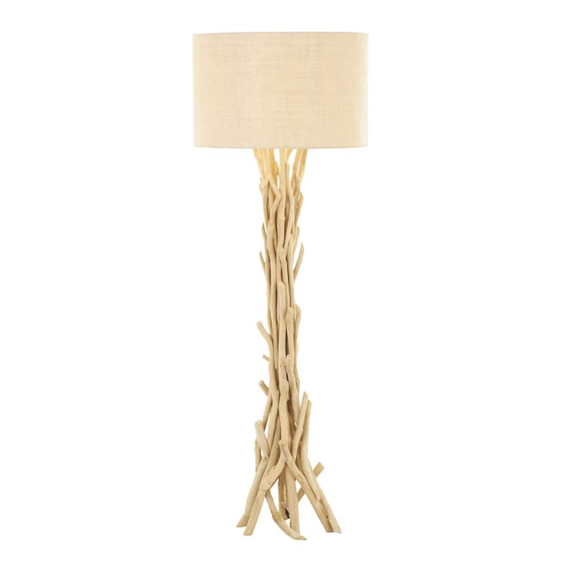 Driftwood Handmade Room Floor Lamp with Beige Linen Shade - Light Brown - Roche River Decor - Light Brown
