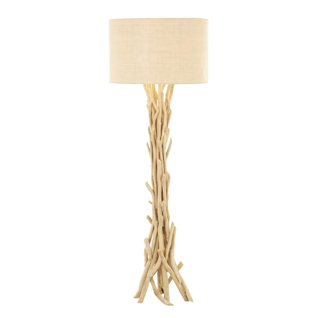 Driftwood Handmade Room Floor Lamp with Beige Linen Shade - Light Brown - Roche River Decor