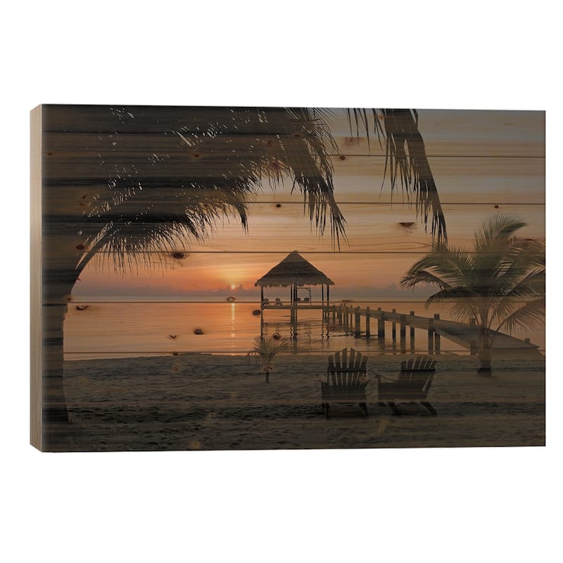 Pier With Palapa, Maya Beach, Stann Creek District, Belize Print On Wood by Panoramic Images - Multi-Color - 26x40x1.5