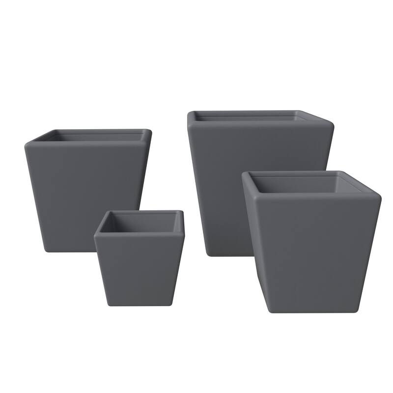 Blossom 4-Piece Square Planter Set, Durable Fiberstone Indoor/Outdoor Pots with Drainage, Yard Patio Decor - Grey