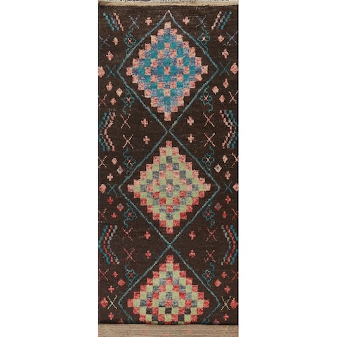 Tribal Geometric Oriental Moroccan Runner Rug Wool Hand-knotted Carpet - 4'1" x 16'8"