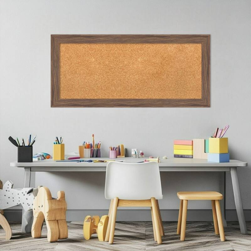 Pia Medium Brown Narrow Framed Cork Board - Bulletin Board, Organization Board, Pin Board