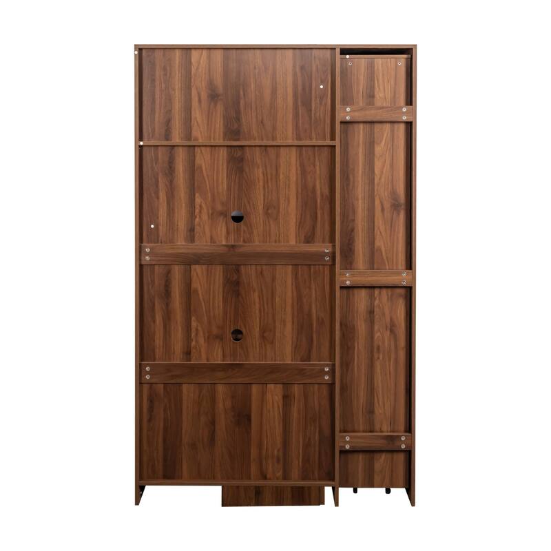 Farmhouse Kitchen Pantry Cabinet with Pull-out Multi-tier Storage Shelf & 4 Doors