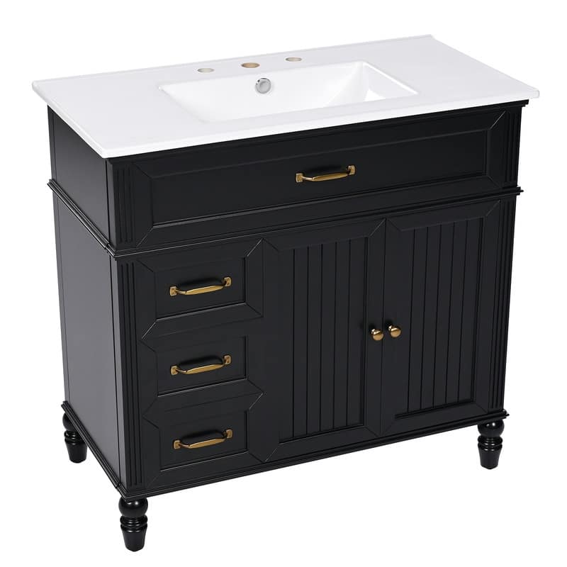 Modern Bathroom Vanity with 36" Ceramic Sink Set, Storage Cabinet with 2 Drawers, Freestanding Bathroom Cabinet