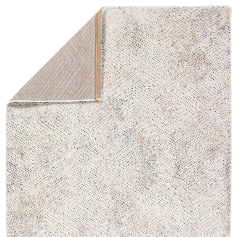 Major Geometric Cream/Silver Runner Rug
