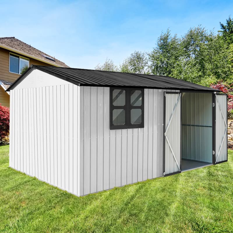GDFStudio - Metal Garden Shed 12ft x 10ft Outdoor Storage Shed with Window